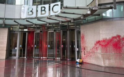 Palestine Action covers BBC building in Red Paint to Symbolise Complicity in Genocide