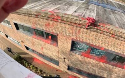 PALESTINE ACTION USE CHERRY PICKER TO DAMAGE ELBIT SYSTEMS HQ IN BRISTOL